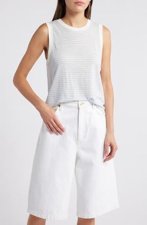 Frame Denim Stripe Organic Linen Muscle T-Shirt in Light Chambray Multi at Nordstrom Rack, Size X-Large