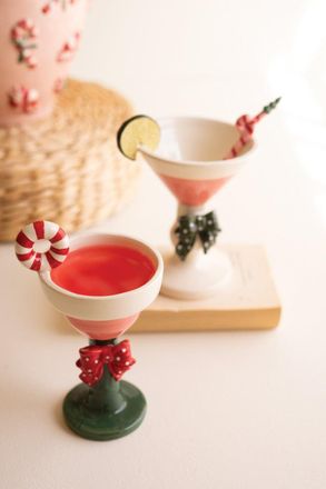 Kalalou Set Of Two Ceramic Christmas Martini Glasses