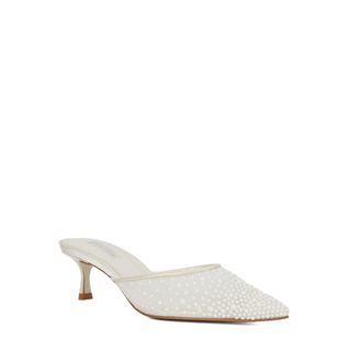 Dune London Womens Ladies Cuddling - Sea Pearl Embellished Kitten Heel Wedding Mules - Ivory - Size UK 3
