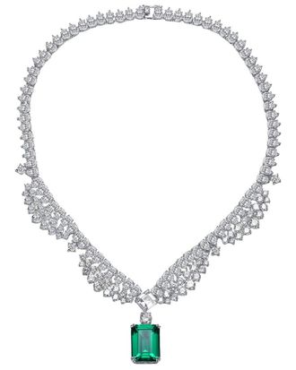 Rachel Glauber Plated Cz Rectangular Necklace