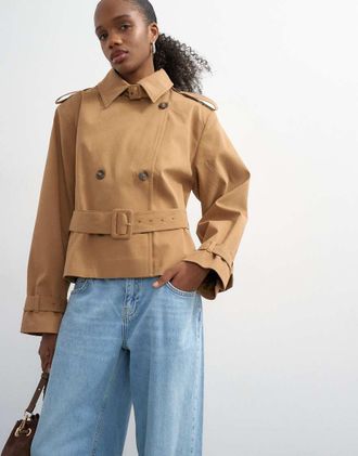 Topshop Trench corto color cammello con collo a imbuto-Neutro