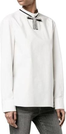 Marni Crystal Bow Neck Cotton Poplin Blouse Size M