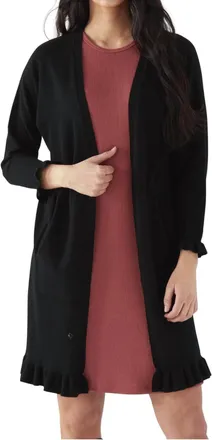 K&K Interiors Ruffled Long Cardigan In Black