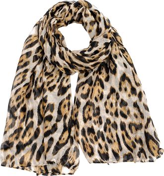 Generic Leopard Print Scarf for Women, Lightweight Chiffon Silk Feel Rectangular Scarf, Soft Touch Fashion Accessory (Khaki)