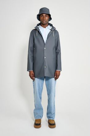 Stutterheim Stockholm Long Sleeve Hooded Raincoat in Charcoal at Nordstrom, Size Xx-Large