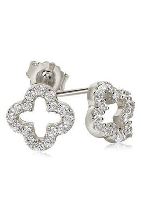 Suzy Levian Sterling Sterling CZ Clover Stud Earrings in White at Nordstrom Rack