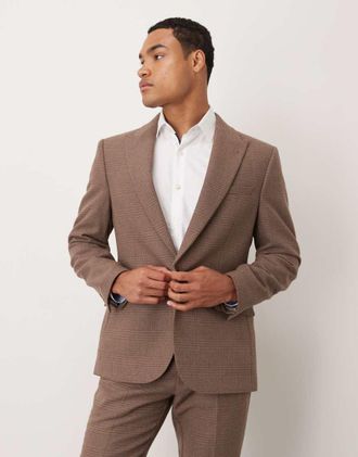 Asos Giacca da abito slim in misto lana marrone a quadri Glen
