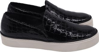 Stuart Weitzman Croc Embossed Nuggets Slip On Sneakers in Black Leather