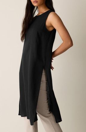 Eileen Fisher Longline Organic Linen Tunic in Black at Nordstrom, Size X-Large