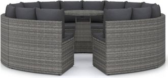 vidaXL Set De Sof&aacute;s De Jard&iacute;n 9 Piezas Y Cojines Rat&aacute;n Sint&eacute;tico Gris Vidaxl