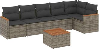 vidaXL Vidaxl - Set De Sof&aacute;s De Jard&iacute;n 7 Piezas Con Cojines Rat&aacute;n Pe Gris