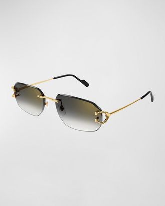 Cartier Mens Rimless Metal Rectangle Sunglasses