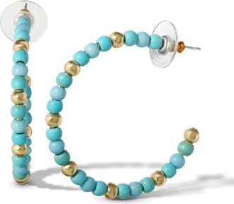 Jessica Simpson Turquoise Gold Bead Hoop Earrings, Turquoise Hoop Earrings in Gold, Silver, Turquoise at Nordstrom