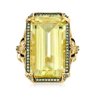 Ross-Simons Lemon Quartz and. Tsavorite Ring With Black Enamel in 18kt Gold Over Sterling