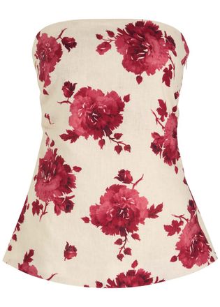 Faithfull The Brand Alexa Floral-print Strapless Linen top - Red And White - XS (UK6 / XS)