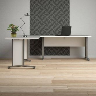 Dmora Dmora - Escritorio Cezannine, Escritorio Multiusos, Mesa De Oficina Para Pc, El Plan De Trabajo, 230x200 H75 Cm, Blanco Y Gris