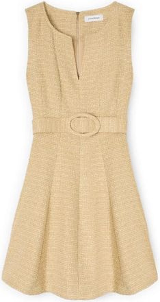 Motivi Jurk met Vlotte Rok in Boucl&eacute; Stof met Riem - Dames - Korte kleedjes - Geel - XS - Polyester - Kleedjes
