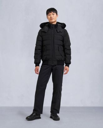 Moose Knuckles Mens Onyx Scotchtown Shearling Trim Bomber Jacket