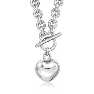 Ross-Simons Italian Rhodium-Plated Heart Toggle Necklace