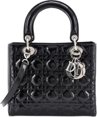Dior Borsa a tracolla Lady Dior media trapuntata in pelle verniciata con motivo Cannage - Nero