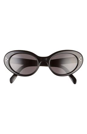 Celine 53mm Cat Eye Sunglasses in Shiny Solid Black/Smoke at Nordstrom
