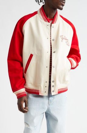 Golden Goose Journey Cotton Twill Varsity Jacket in Shortbread/Haute Red at Nordstrom, Size 42 Us