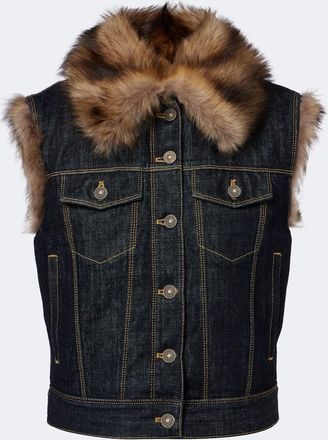 Fendi Shearling-trimmed denim vest