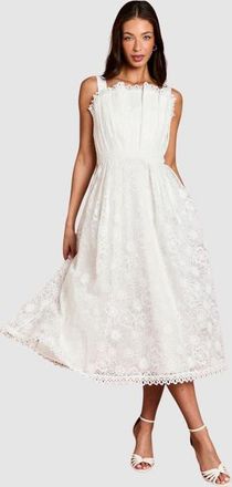 Coast Embroidered Lace Midi Dress in Ivory at Nordstrom, Size 10
