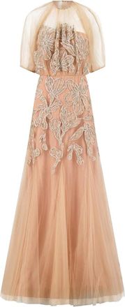 Lela Rose floral-embroidered gown - Neutrals