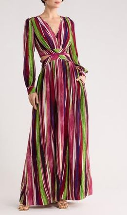 Diane Von F&uuml;rstenberg Jenifer Long Sleeve Maxi Dress in Reeds Pink at Nordstrom Rack, Size Small