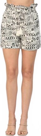 Fate Tropical Print Drawstring Shorts In Black Ivory