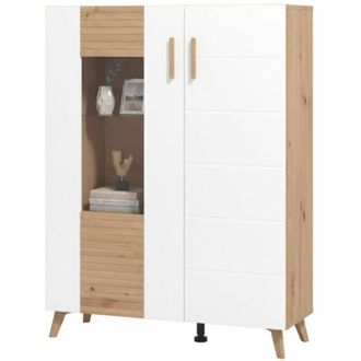 Dmora Vetrina Cetona, Mobile Espositore 4 Ripiani, Apertura Battente, 2 Ante, 96x35x125.5h cm Marrone Rovere Nodi