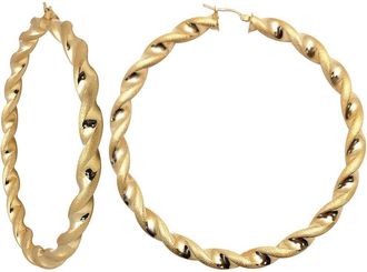 Jewelco London 9ct Gold Frosted Satin Chunky Twist 6mm Hoop Earrings 70mm - JER769C