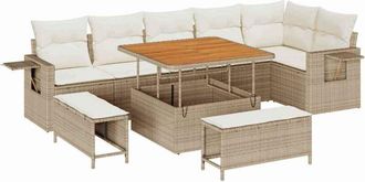 vidaXL Conjunto De Sof&aacute; De Jard&iacute;n 9 Pcs Beige Rat&aacute;n Sint&eacute;tico Vidaxl