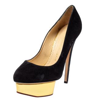 Charlotte Olympia Black Suede Dolly Platform Pumps
