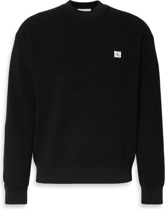 Calvin Klein Heren Wafel Crew Hals Trui (Zwart)