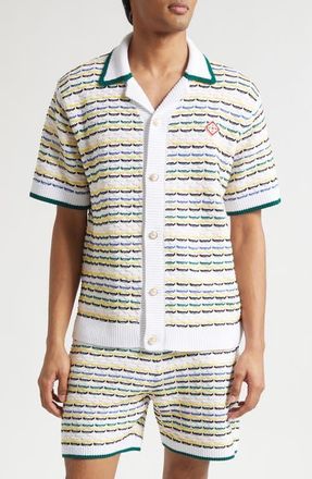 Casablanca Cotton Tuck Stitch Button-Up Sweater in Multi at Nordstrom, Size X-Large