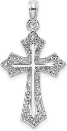 Diamond2Deal 10K White Gold Beaded Cross Charm