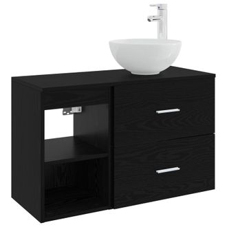 vidaXL Juego De Muebles De Ba&ntilde;o 2 Pcs Roble Negro Madera De Ingenier&iacute;a Vidaxl