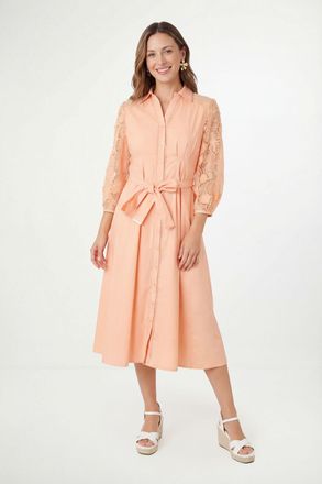 Wallis Womens Petite Cotton Lace Belted Shirt Dress - Peach - Size 12 UK