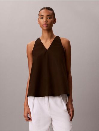 Calvin Klein Jeans Calvin Klein Womens Linen Blend Sleeveless Top - Dark Brown - XS