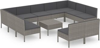 vidaXL Set De Muebles De Jard&iacute;n 12 Pzas Y Cojines Rat&aacute;n Sint&eacute;tico Gris Vidaxl