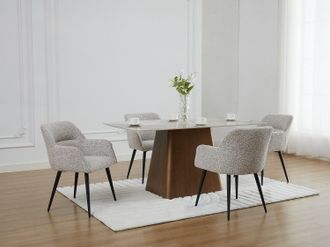 Vente-Unique Sedia con braccioli in Tessuto tweed e Metallo Nero Panna - Lotto di 2 - HEKA