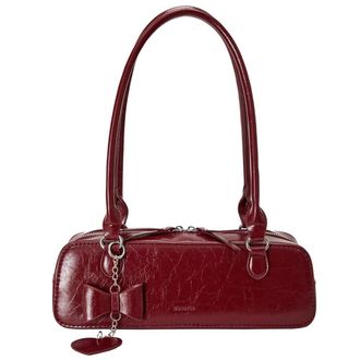 Generic Women PU Underarm Bag Small Handbag Large Capacity Fashion Shoulder Bag Solid Color Top Handle Bag with Heart Pendant Stylish Shoulder Purse (Red)