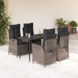 vidaXL Set Comedor De Jard&iacute;n 5 Piezas Con Cojines Rat&aacute;n Sint&eacute;tico Gris Vidaxl