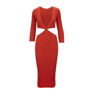 Elisabetta Franchi Midi Dresses, female, Orange, L, Long Sleeve Viscose Blend Maxi Dress