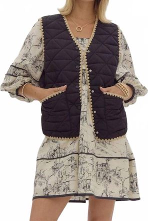 Entro Jaylyn Button Up V-Neck Vest In Black