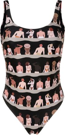 Amir Slama graphic-print one-piece swimsuit - women - Polyamide/Elastane - GG - Black