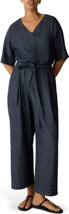 Eileen Fisher Wide Leg Organic Cotton Twill Jumpsuit in Denim at Nordstrom, Size Xx-Small
