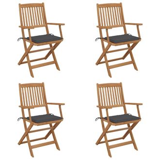 vidaXL Vidaxl - Sedie Da Giardino Pieghevoli 4 Pz Con Cuscini Massello Acacia